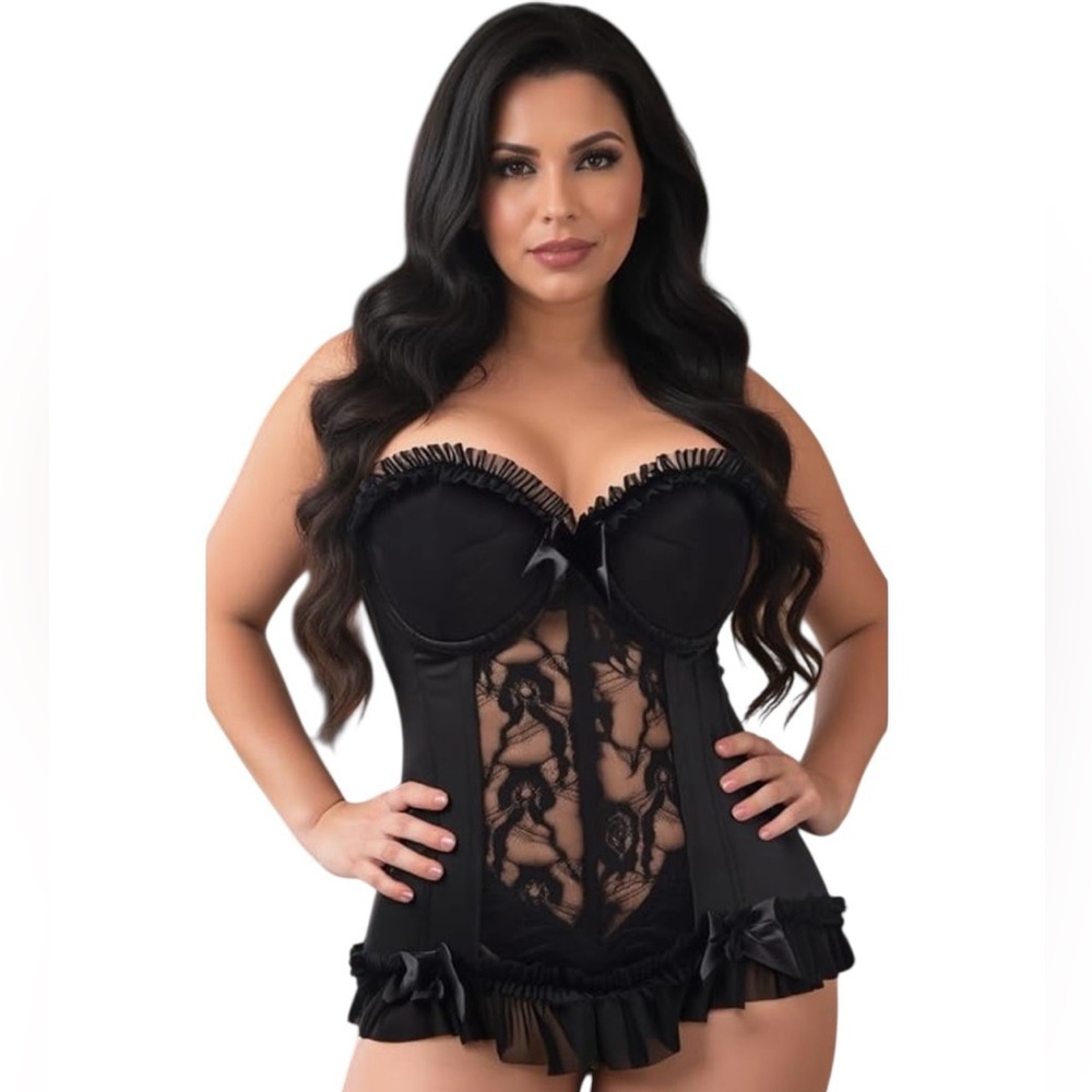 Daisy Corsets Lavish Lace Lycra Cincher Corset Bustier Lingerie Black L NWT